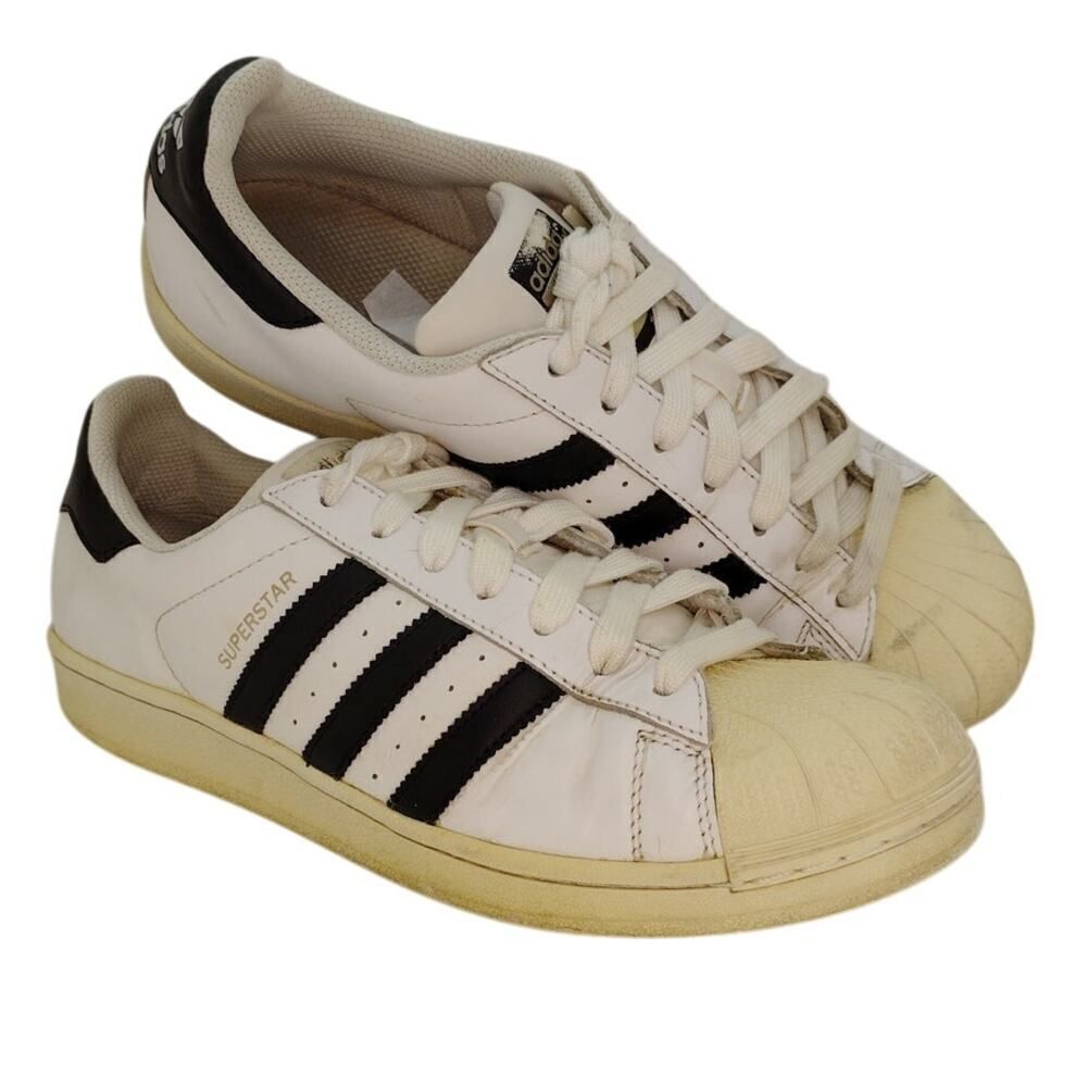 Adidas Super Star Mens Pre-owned White w/Black Striped Sneakers - sz. 11
